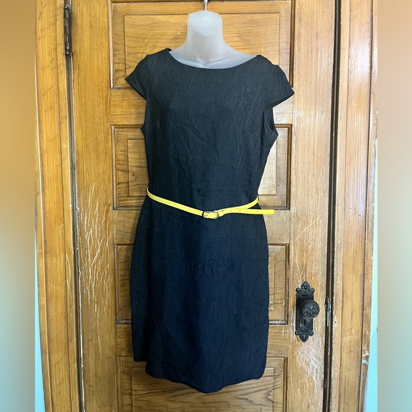 Chic Black Mini Dress with Yellow Accent Belt - Picture 1 of 2